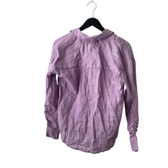Anthropologie Maeve LILAC Linen Buttondown Ruched Sleeve Blouse I Size: XS - Picture 9 of 13